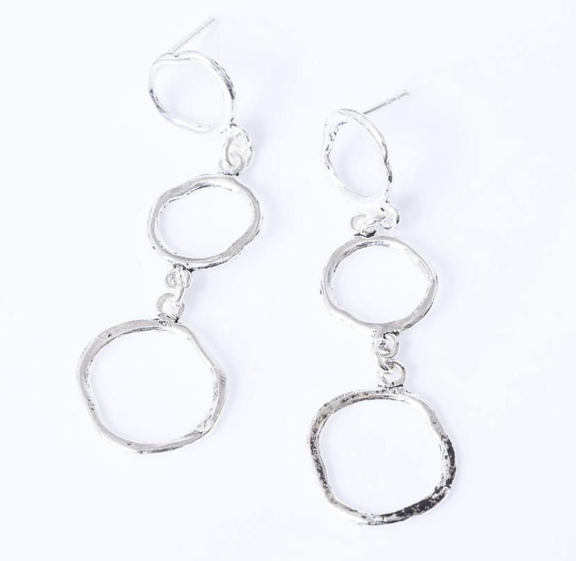 Sterling Silver Triple Circle  Dangle Earrings - Silvary 