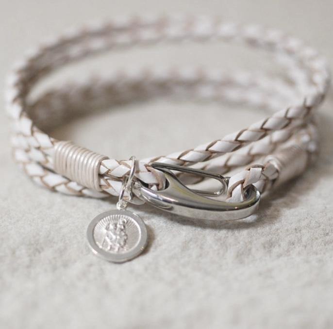 St Christopher White Leather Ladies Wristband - Silvary 