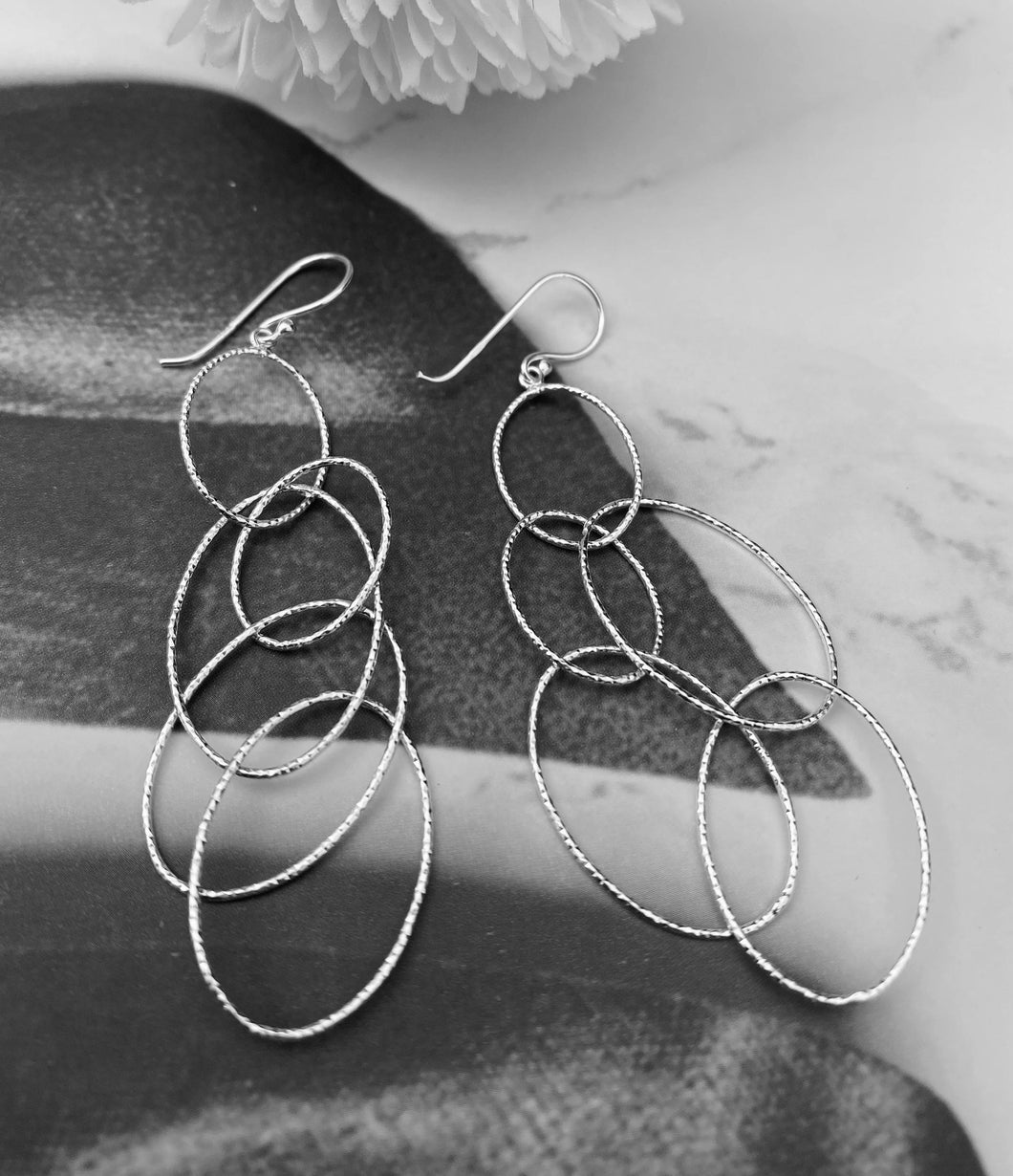 Oval Cascade Textured Drop Earrings - Silvary 